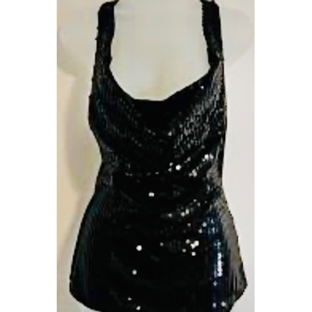 Guess Black Sequin Embellished‎ Halter Neck Tank Top Shirt Women's S